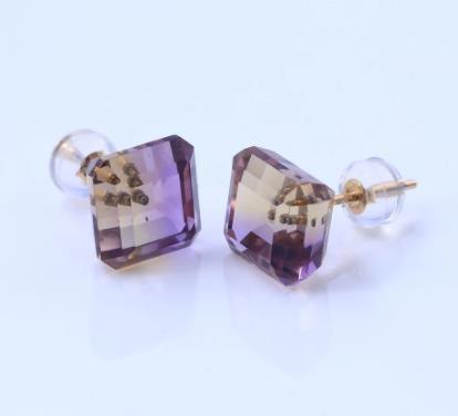 Anting-anting Bersalut Emas Perak 925 Sterling Warna-warni Telus Asscher Ungu