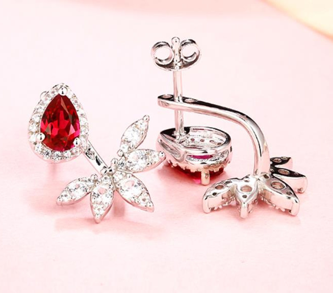 Pear Cut Ruby Earring Double Wear 925 Romantik Anting-Anting Barang Kemas Hadiah Valentine