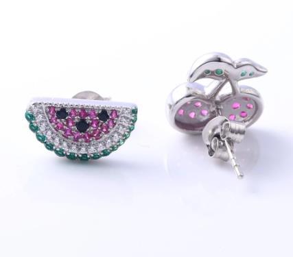 Anting-anting Buah-buahan Cantik 925 Sterling Silver Anting-anting Permata bersalut emas