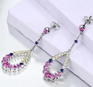 Anting-anting Perak Sterling Pink Sapphire untuk Wanita Rekaan S925 untuk Wanita Elegan