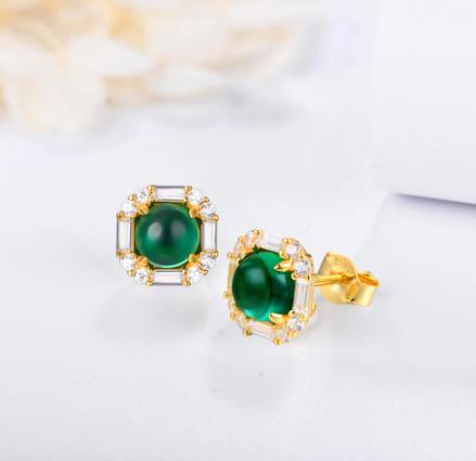 Anting-anting Wanita Bersalut Emas Perak 925 Sterling Hijau Yang Anggun Dan Cantik