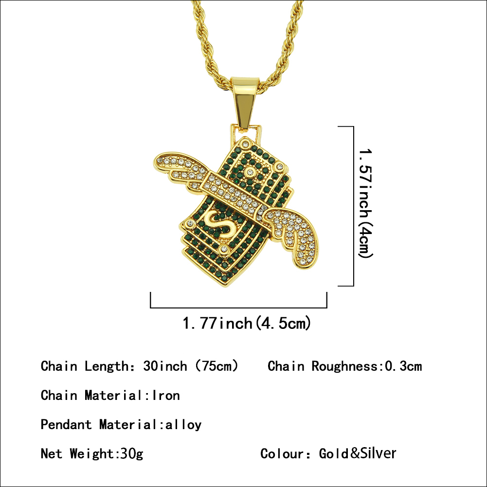 Hip Hop Angel Wings Kalung Dolar Bertatah Loket Kristal