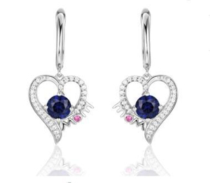 Anting-anting Nilam 925 Sterling Silver Bahan Wanita Indah Sapphire Berbentuk Hati Anting-Anting Hadiah Pesta