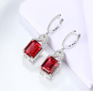 Red Ruby Anting Perak Sterling Sebenar Wanita Gaya Menawan Dicipta Hadiah Perhiasan Perkahwinan Potongan Ruby Octagon