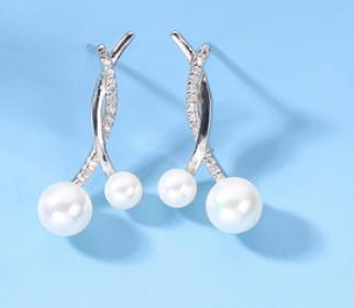 Anting-anting Bersalut Emas Perak 925 Sterling yang Anggun Mutiara Jalinan