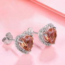 Subang Comel Wanita Bersalut Perak 925 Sterling Champagne Gem