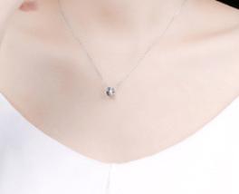 Kalung Perangai Mudah Perempuan Sterling Silver Inset Diamond Classic Double Ring Geometri Loket