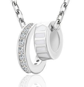 Kalung Perangai Mudah Perempuan Sterling Silver Inset Diamond Classic Double Ring Geometri Loket