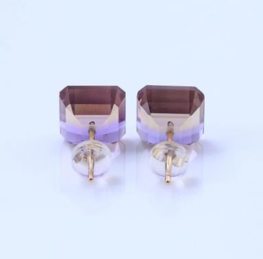 Anting-anting Bersalut Emas Perak 925 Sterling Warna-warni Telus Asscher Ungu