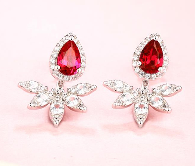 Pear Cut Ruby Earring Double Wear 925 Romantik Anting-Anting Barang Kemas Hadiah Valentine