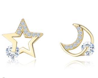 Anting-anting Bulan Bintang 925 Sterling Silver Bersalut Emas Siri Malam