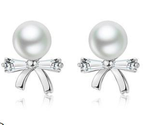 Subang Logam Mutiara Bow 925 Sterling Silver Anting-anting bersalut emas